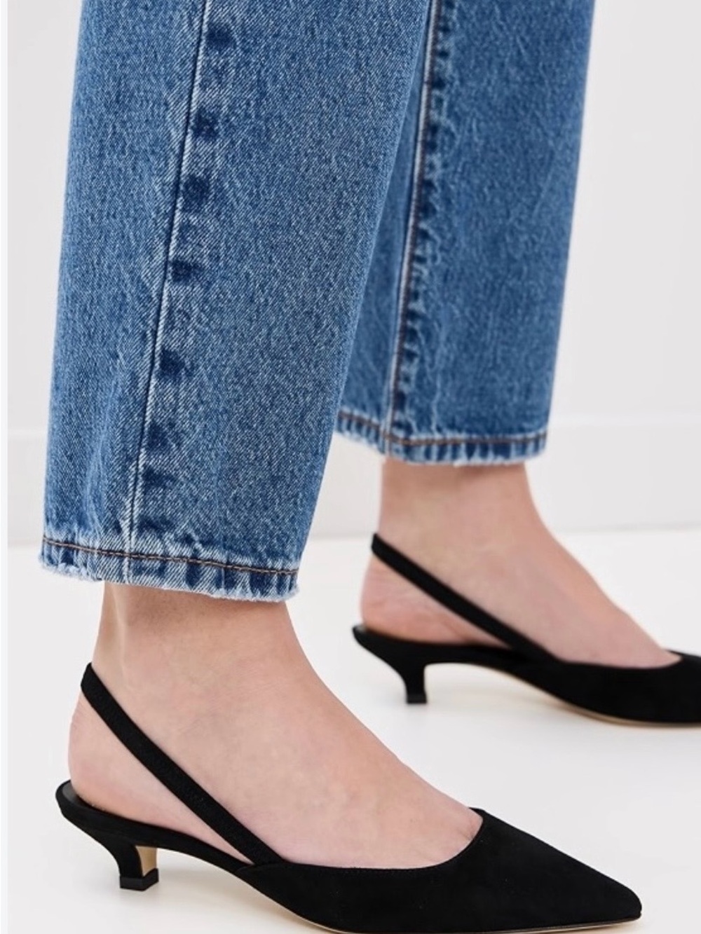 Jenni Kayne Black Suede Slingback Kitten Heels